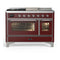 ILVE Majestic III 48-inch Dual Fuel Range with 5 Liquid Propane Burner, Griddle, French Top and Triple Glass Door Electric Oven in Burgundy with Chrome Trim (UM48FSNR3BUCLP)