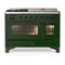 ILVE Majestic III 48-inch Dual Fuel Range with 5 Liquid Propane Burner, Griddle, French Top and Triple Glass Door Electric Oven in Emerald Green with Burnished Trim (UM48FSNR3EGBLP)