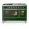 ILVE Majestic III 48-inch Dual Fuel Range with 5 Liquid Propane Burner, Griddle, French Top and Triple Glass Door Electric Oven in Emerald Green with Chrome Trim (UM48FSNR3EGCLP)