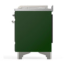ILVE Majestic III 48-inch Dual Fuel Range with 5 Natural Gas Burner, Griddle, French Top and Triple Glass Door Electric Oven in Emerald Green with Chrome Trim (UM48FSNR3EGC)