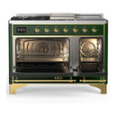 ILVE Majestic III 48-inch Dual Fuel Range with 5 Liquid Propane Burner, Griddle, French Top and Triple Glass Door Electric Oven in Emerald Green with Brass Trim (UM48FSNR3EGGLP)