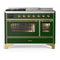 ILVE Majestic III 48-inch Dual Fuel Range with 5 Liquid Propane Burner, Griddle, French Top and Triple Glass Door Electric Oven in Emerald Green with Brass Trim (UM48FSNR3EGGLP)