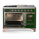ILVE Majestic III 48-inch Dual Fuel Range with 5 Liquid Propane Burner, Griddle, French Top and Triple Glass Door Electric Oven in Emerald Green with Copper Trim (UM48FSNR3EGPLP)