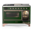 ILVE Majestic III 48-inch Dual Fuel Range with 5 Liquid Propane Burner, Griddle, French Top and Triple Glass Door Electric Oven in Emerald Green with Copper Trim (UM48FSNR3EGPLP)