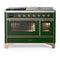 ILVE Majestic III 48-inch Dual Fuel Range with 5 Liquid Propane Burner, Griddle, French Top and Triple Glass Door Electric Oven in Emerald Green with Copper Trim (UM48FSNR3EGPLP)