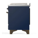 ILVE Majestic III 48-inch Dual Fuel Range with 5 Natural Gas Burner, Griddle, French Top and Triple Glass Door Electric Oven in Midnight Blue with Burnished Trim (UM48FSNR3MBB)