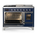 ILVE Majestic III 48-inch Dual Fuel Range with 5 Natural Gas Burner, Griddle, French Top and Triple Glass Door Electric Oven in Midnight Blue with Chrome Trim (UM48FSNR3MBC)