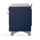 ILVE Majestic III 48-inch Dual Fuel Range with 5 Natural Gas Burner, Griddle, French Top and Triple Glass Door Electric Oven in Midnight Blue with Chrome Trim (UM48FSNR3MBC)