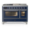 ILVE Majestic III 48-inch Dual Fuel Range with 5 Liquid Propane Burner, Griddle, French Top and Triple Glass Door Electric Oven in Midnight Blue with Chrome Trim (UM48FSNR3MBCLP)