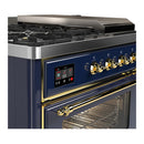 ILVE Majestic III 48-inch Dual Fuel Range with 5 Natural Gas Burner, Griddle, French Top and Triple Glass Door Electric Oven in Blue Grey with Brass Trim (UM48FSNR3MBG)