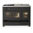 ILVE Majestic III 48-inch Dual Fuel Range with 5 Natural Gas Burner, Griddle, French Top and Triple Glass Door Electric Oven in Graphite Matte with Burnished Trim (UM48FSNR3MGB)
