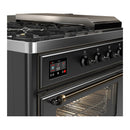 ILVE Majestic III 48-inch Dual Fuel Range with 5 Liquid Propane Burner, Griddle, French Top and Triple Glass Door Electric Oven in Graphite Matte with Burnished Trim (UM48FSNR3MGBLP)