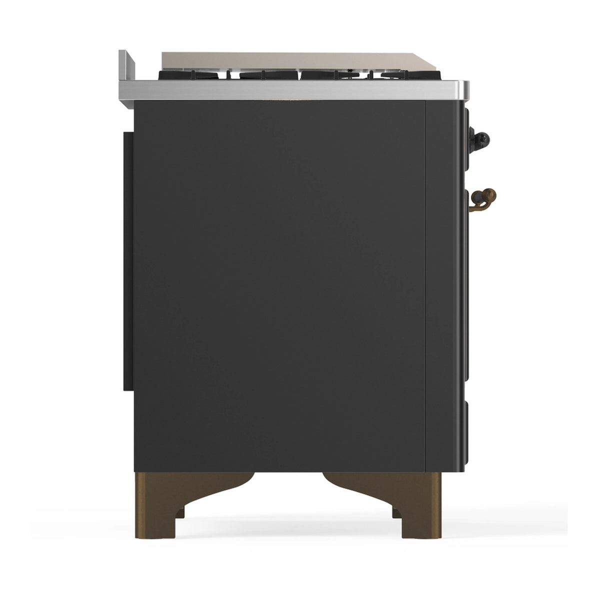 Graphite matte dual-fuel range back panel with rear fittings and vent opening