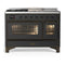 ILVE Majestic III 48-inch Dual Fuel Range with 5 Liquid Propane Burner, Griddle, French Top and Triple Glass Door Electric Oven in Graphite Matte with Burnished Trim (UM48FSNR3MGBLP)