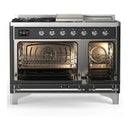 ILVE Majestic III 48-inch Dual Fuel Range with 5 Liquid Propane Burner, Griddle, French Top and Triple Glass Door Electric Oven in Graphite Matte with Chrome Trim (UM48FSNR3MGCLP)