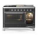 ILVE Majestic III 48-inch Dual Fuel Range with 5 Liquid Propane Burner, Griddle, French Top and Triple Glass Door Electric Oven in Graphite Matte with Chrome Trim (UM48FSNR3MGCLP)