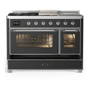 ILVE Majestic III 48-inch Dual Fuel Range with 5 Natural Gas Burner, Griddle, French Top and Triple Glass Door Electric Oven in Graphite Matte with Chrome Trim (UM48FSNR3MGC)