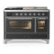 ILVE Majestic III 48-inch Dual Fuel Range with 5 Liquid Propane Burner, Griddle, French Top and Triple Glass Door Electric Oven in Graphite Matte with Chrome Trim (UM48FSNR3MGCLP)