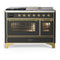 ILVE Majestic III 48-inch Dual Fuel Range with 5 Liquid Propane Burner, Griddle, French Top and Triple Glass Door Electric Oven in Graphite Matte with Brass Trim (UM48FSNR3MGGLP)