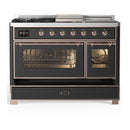 ILVE Majestic III 48-inch Dual Fuel Range with 5 Natural Gas Burner, Griddle, French Top and Triple Glass Door Electric Oven in Graphite Matte with Copper Trim (UM48FSNR3MGP)
