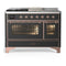 ILVE Majestic III 48-inch Dual Fuel Range with 5 Natural Gas Burner, Griddle, French Top and Triple Glass Door Electric Oven in Graphite Matte with Copper Trim (UM48FSNR3MGP)