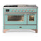 ILVE Majestic III 48-inch Dual Fuel Range with 5 Natural Gas Burner, Griddle, French Top and Triple Glass Door Electric Oven in Mediterranean Mint with Copper Trim (UM48FSNR3MMP)