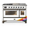 ILVE Majestic III 48-inch Dual Fuel Range with 5 Liquid Propane Burner, Griddle, French Top and Triple Glass Door Electric Oven in RAL with Burnished Trim (UM48FSNR3RABLP)
