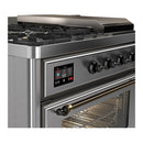 ILVE Majestic III 48-inch Dual Fuel Range with 5 Liquid Propane Burner, Griddle, French Top and Triple Glass Door Electric Oven in Stainless Steel with Burnished Trim (UM48FSNR3SSBLP)