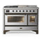 ILVE Majestic III 48-inch Dual Fuel Range with 5 Liquid Propane Burner, Griddle, French Top and Triple Glass Door Electric Oven in Stainless Steel with Burnished Trim (UM48FSNR3SSBLP)