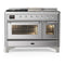 ILVE Majestic III 48-inch Dual Fuel Range with 5 Liquid Propane Burner, Griddle, French Top and Triple Glass Door Electric Oven in Stainless Steel with Chrome Trim (UM48FSNR3SSCLP)