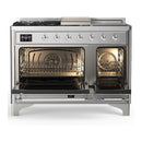 ILVE Majestic III 48-inch Dual Fuel Range with 5 Natural Gas Burner, Griddle, French Top and Triple Glass Door Electric Oven in Stainless Steel with Chrome Trim (UM48FSNR3SSC)