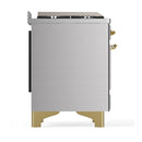 ILVE Majestic III 48-inch Dual Fuel Range with 5 Natural Gas Burner, Griddle, French Top and Triple Glass Door Electric Oven in Stainless Steel with Brass Trim (UM48FSNR3SSG)