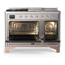 ILVE Majestic III 48-inch Dual Fuel Range with 5 Liquid Propane Burner, Griddle, French Top and Triple Glass Door Electric Oven in Stainless Steel with Copper Trim (UM48FSNR3SSPLP)