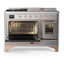 ILVE Majestic III 48-inch Dual Fuel Range with 5 Liquid Propane Burner, Griddle, French Top and Triple Glass Door Electric Oven in Stainless Steel with Copper Trim (UM48FSNR3SSPLP)