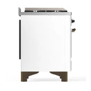 ILVE Majestic III 48-inch Dual Fuel Range with 5 Liquid Propane Burner, Griddle, French Top and Triple Glass Door Electric Oven in White with Burnished Trim (UM48FSNR3WHBLP)