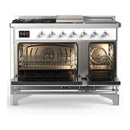 ILVE Majestic III 48-inch Dual Fuel Range with 5 Liquid Propane Burner, Griddle, French Top and Triple Glass Door Electric Oven in White with Chrome Trim (UM48FSNR3WHCLP)