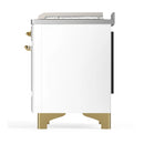 ILVE Majestic III 48-inch Dual Fuel Range with 5 Natural Gas Burner, Griddle, French Top and Triple Glass Door Electric Oven in White with Brass Trim (UM48FSNR3WHG)