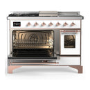 ILVE Majestic III 48-inch Dual Fuel Range with 5 Natural Gas Burner, Griddle, French Top and Triple Glass Door Electric Oven in White with Copper Trim (UM48FSNR3WHP)