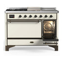 ILVE Majestic III 48-inch Dual Fuel Range with 5 Liquid Propane Burner, Griddle, French Top and Solid Door Electric Oven in Antique White with Burnished Trim (UM48FSQNR3AWBLP)