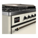 ILVE Majestic III 48-inch Dual Fuel Range with 5 Liquid Propane Burner, Griddle, French Top and Solid Door Electric Oven in Antique White with Burnished Trim (UM48FSQNR3AWBLP)