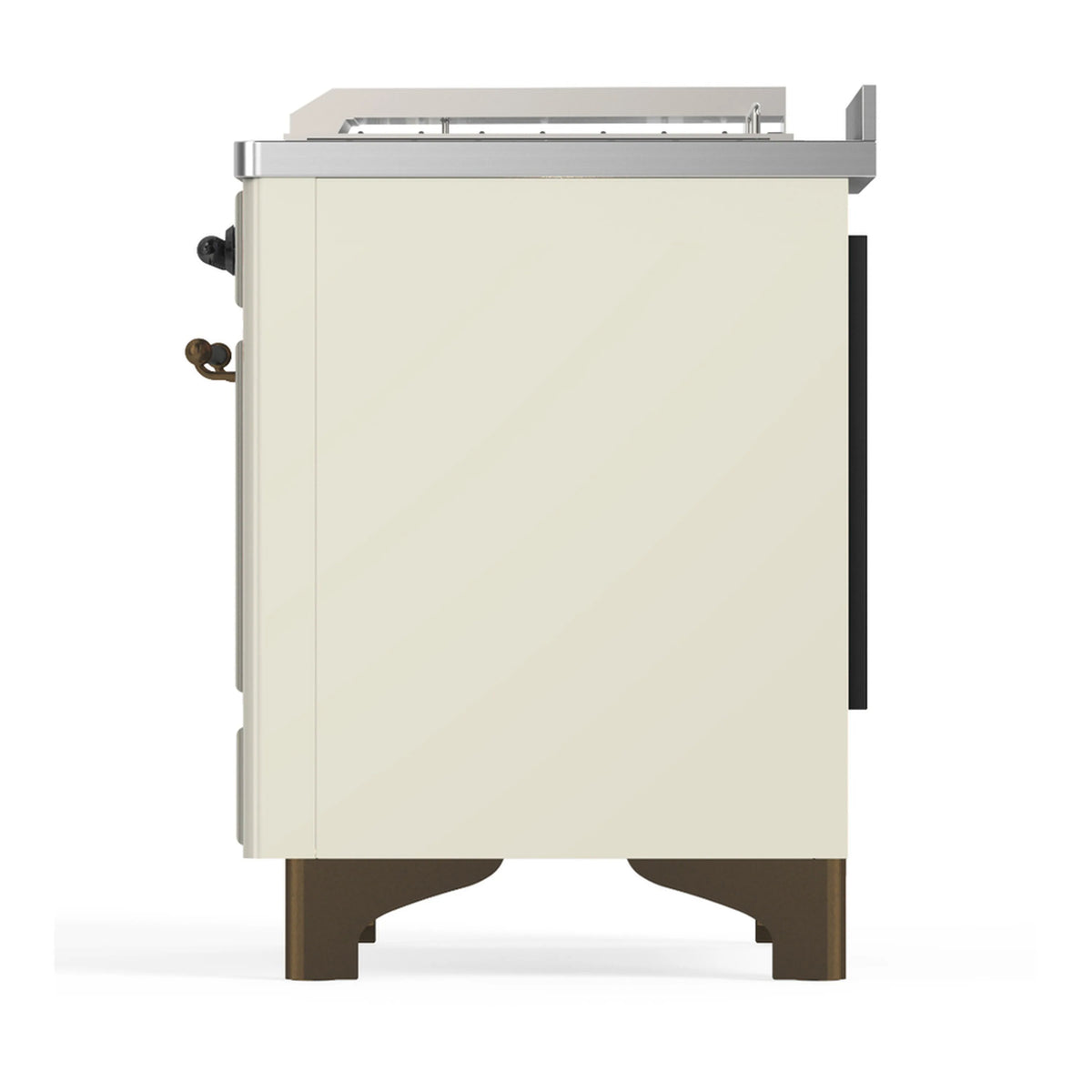 Antique white side panel with rear connections of dual fuel range