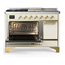 ILVE Majestic III 48-inch Dual Fuel Range with 5 Liquid Propane Burner, Griddle, French Top and Solid Door Electric Oven in Antique White with Brass Trim (UM48FSQNR3AWGLP)