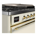ILVE Majestic III 48-inch Dual Fuel Range with 5 Liquid Propane Burner, Griddle, French Top and Solid Door Electric Oven in Antique White with Brass Trim (UM48FSQNR3AWGLP)