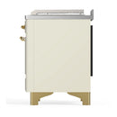 ILVE Majestic III 48-inch Dual Fuel Range with 5 Natural Gas Burner, Griddle, French Top and Solid Door Electric Oven in Antique White with Brass Trim (UM48FSQNR3AWG)