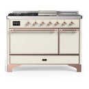 ILVE Majestic III 48-inch Dual Fuel Range with 5 Liquid Propane Burner, Griddle, French Top and Solid Door Electric Oven in Antique White with Copper Trim (UM48FSQNR3AWPLP)