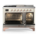 ILVE Majestic III 48-inch Dual Fuel Range with 5 Liquid Propane Burner, Griddle, French Top and Solid Door Electric Oven in Antique White with Copper Trim (UM48FSQNR3AWPLP)