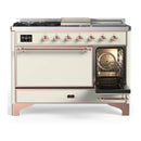 ILVE Majestic III 48-inch Dual Fuel Range with 5 Natural Gas Burner, Griddle, French Top and Solid Door Electric Oven in Antique White with Copper Trim (UM48FSQNR3AWP)