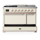 ILVE Majestic III 48-inch Dual Fuel Range with 5 Liquid Propane Burner, Griddle, French Top and Solid Door Electric Oven in Antique White with Copper Trim (UM48FSQNR3AWPLP)