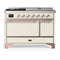 ILVE Majestic III 48-inch Dual Fuel Range with 5 Liquid Propane Burner, Griddle, French Top and Solid Door Electric Oven in Antique White with Copper Trim (UM48FSQNR3AWPLP)