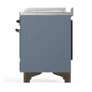 ILVE Majestic III 48-inch Dual Fuel Range with 5 Liquid Propane Burner, Griddle, French Top and Solid Door Electric Oven in Blue Grey with Burnished Trim (UM48FSQNR3BGBLP)